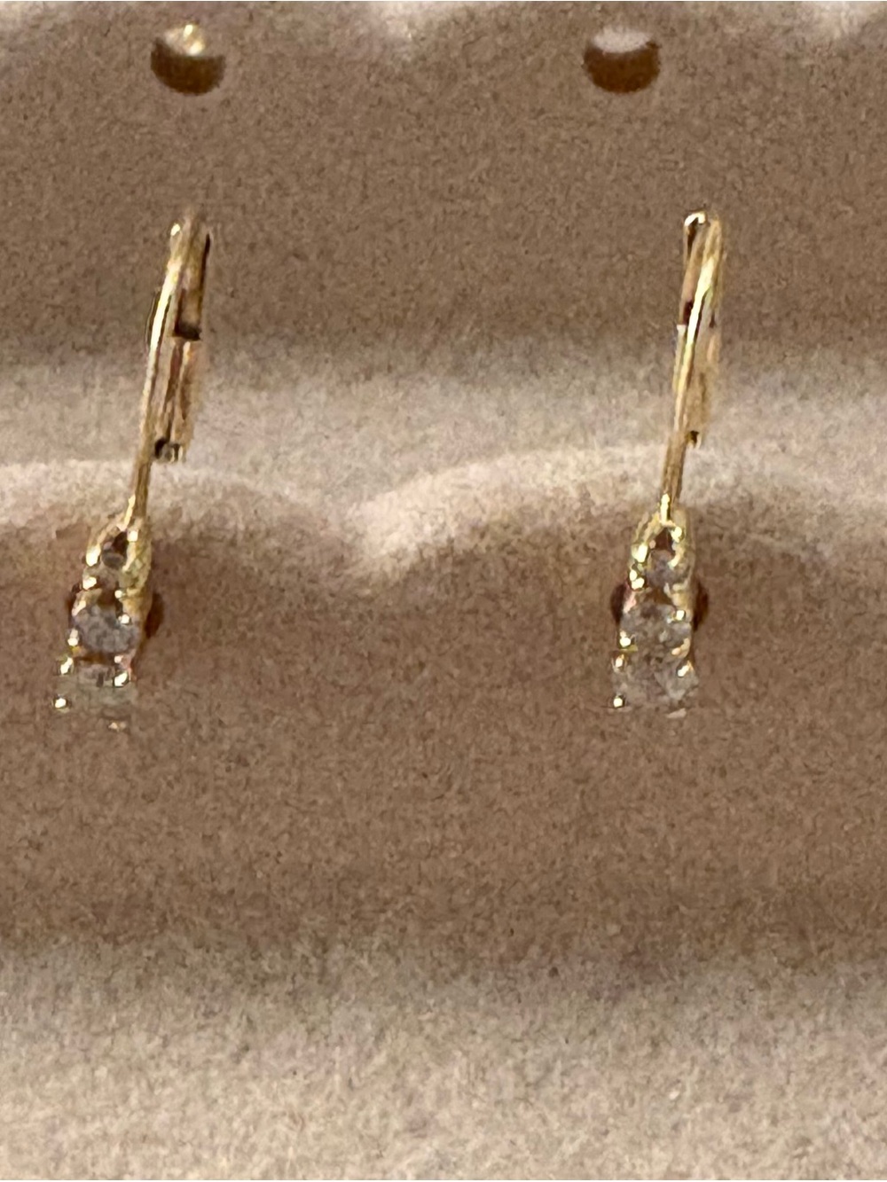 Vintage 14k Gold Drop Lever Back Earrings with Clear Stone Accent -Women Jewelry
